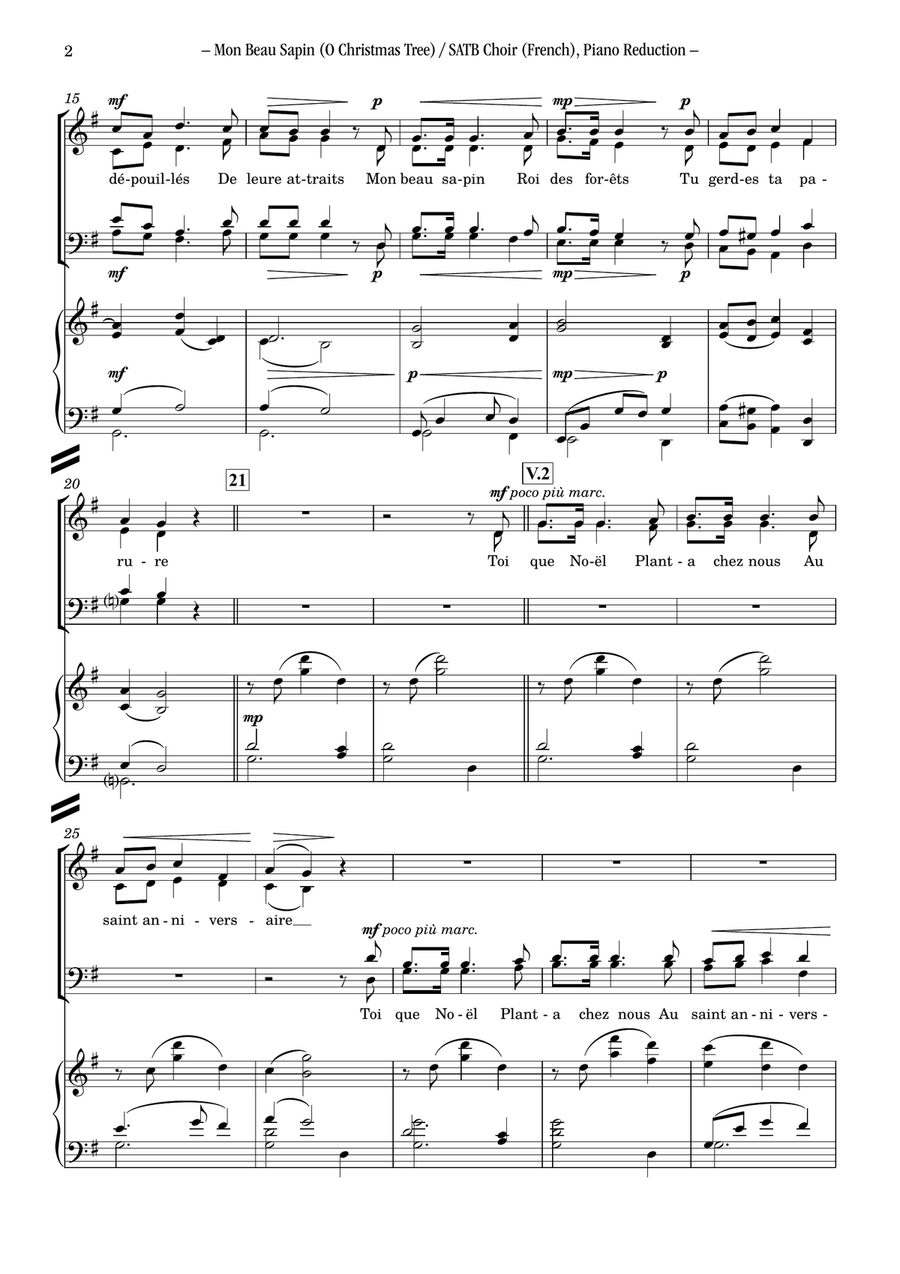 Mon Beau Sapin (O Christmas Tree) 4-Part scores gallery preview page 2