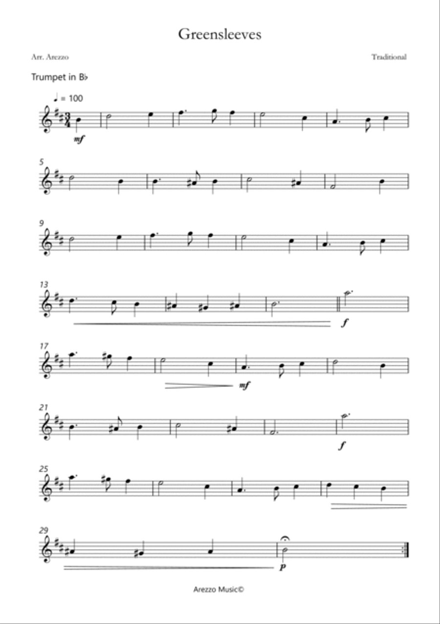 greensleeves celtic traditional for trumpet and cello sheet music Trumpet Duet scores gallery preview page 2