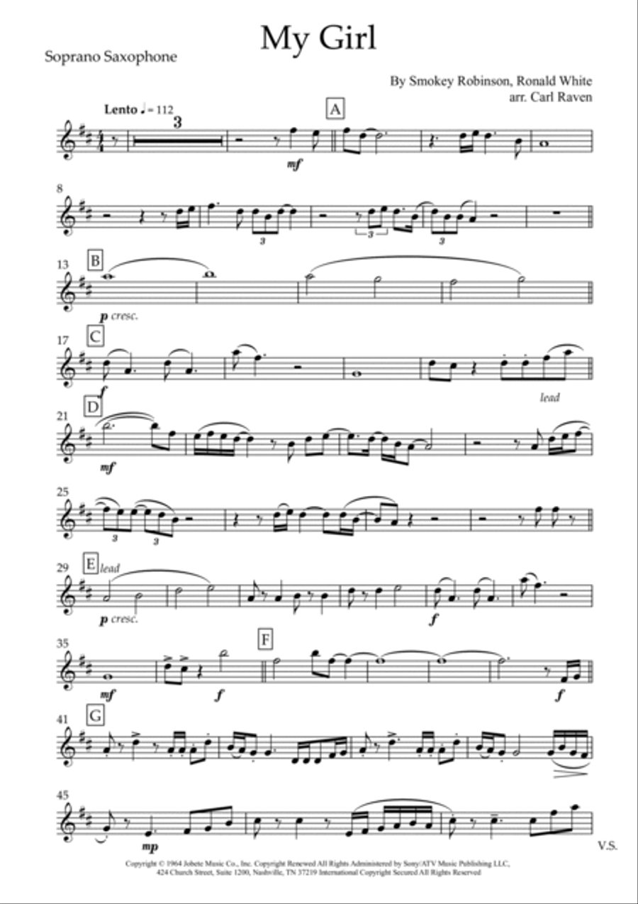 My Girl My Girl Saxophone Quartet scores gallery preview page 6