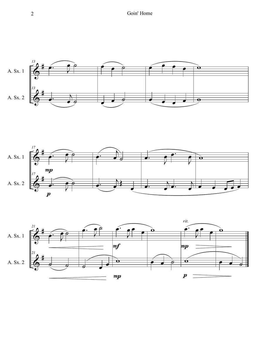 Goin' Home - Largo from New World Symphony (Alto Sax Duet) by Antonin Dvorak Woodwind Duet - Digital Sheet Music page 2