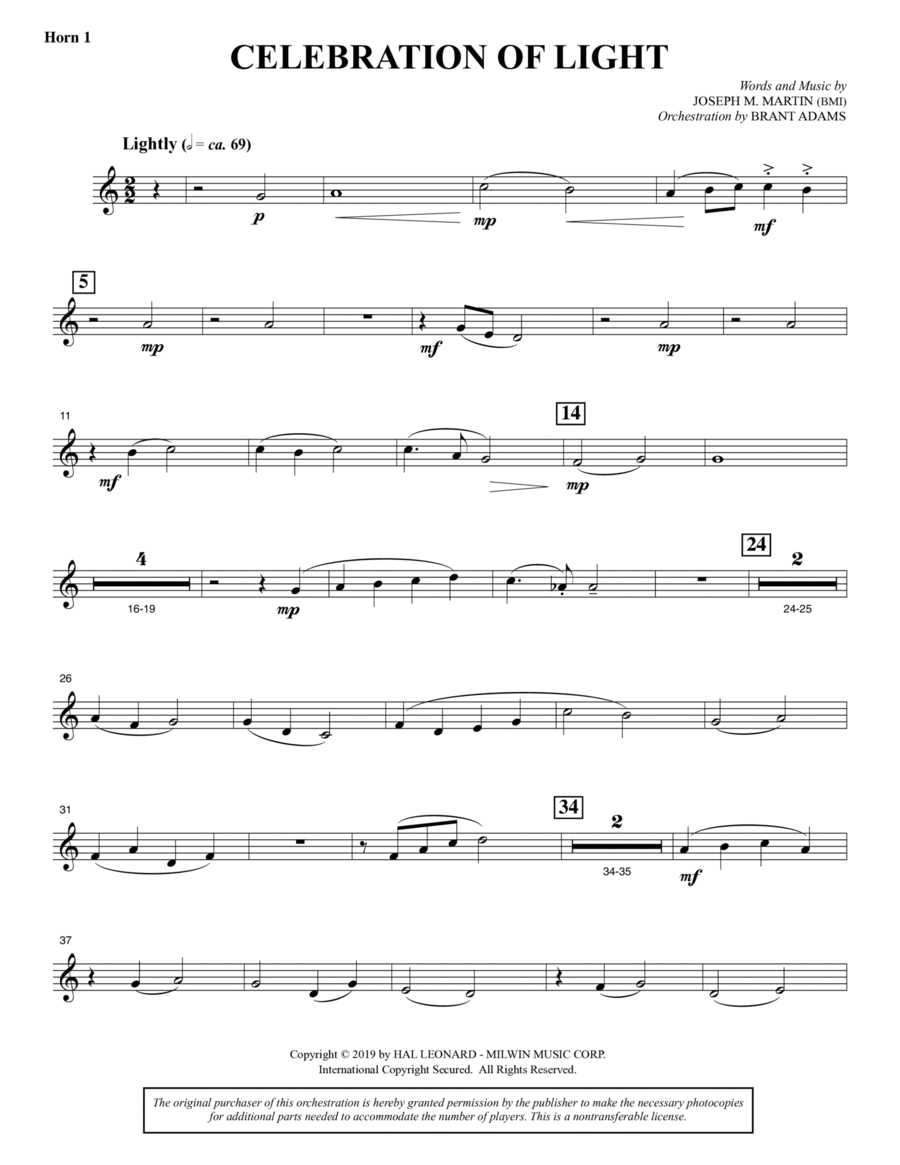 Celebration Of Light (Arise And Shine) (Full Orchestra) - F Horn 1 Choir scores gallery preview page 1