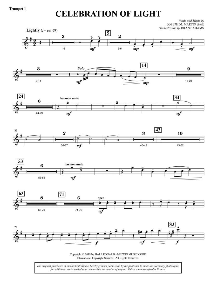 Celebration Of Light (Arise And Shine) (Full Orchestra) - Bb Trumpet 1 Choir scores gallery preview page 1