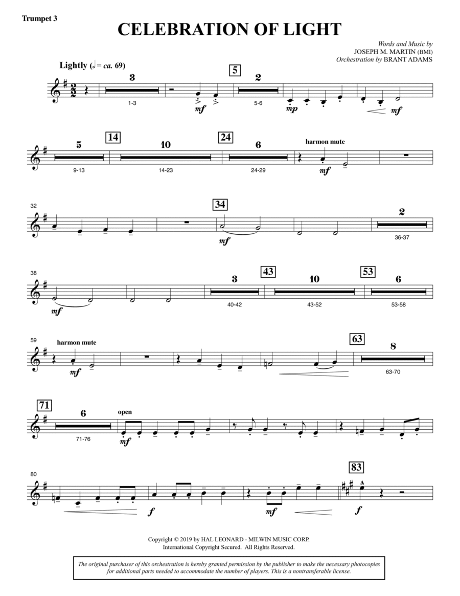 Celebration Of Light (Arise And Shine) (Full Orchestra) - Bb Trumpet 3 Choir scores gallery preview page 1