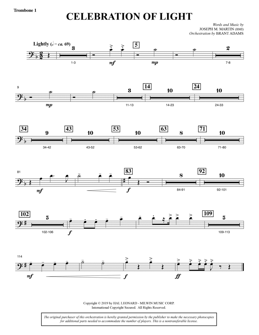 Celebration Of Light (Arise And Shine) (Full Orchestra) - Trombone 1 Choir scores gallery preview page 1