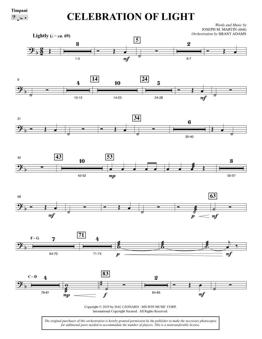 Celebration Of Light (Arise And Shine) (Full Orchestra) - Timpani Choir scores gallery preview page 1