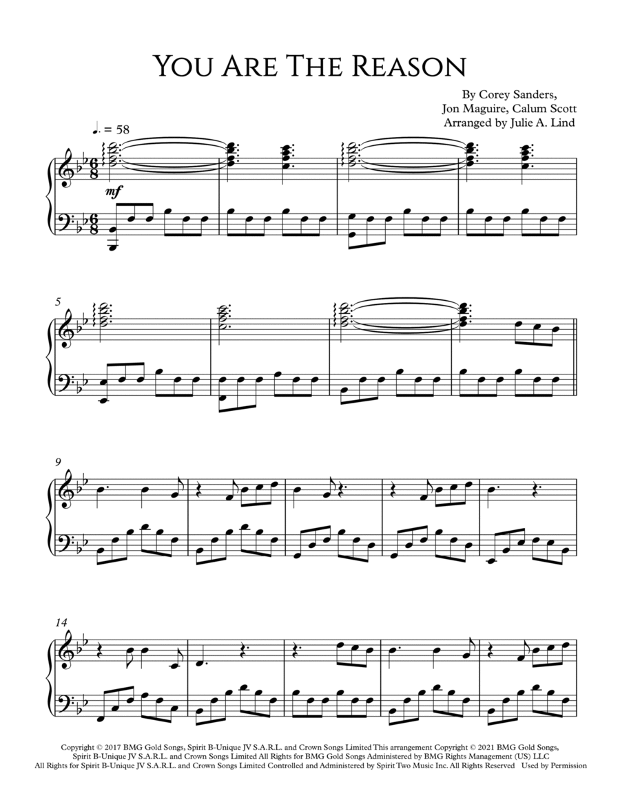 You Are The Reason You Are The Reason Piano Solo scores gallery preview page 1
