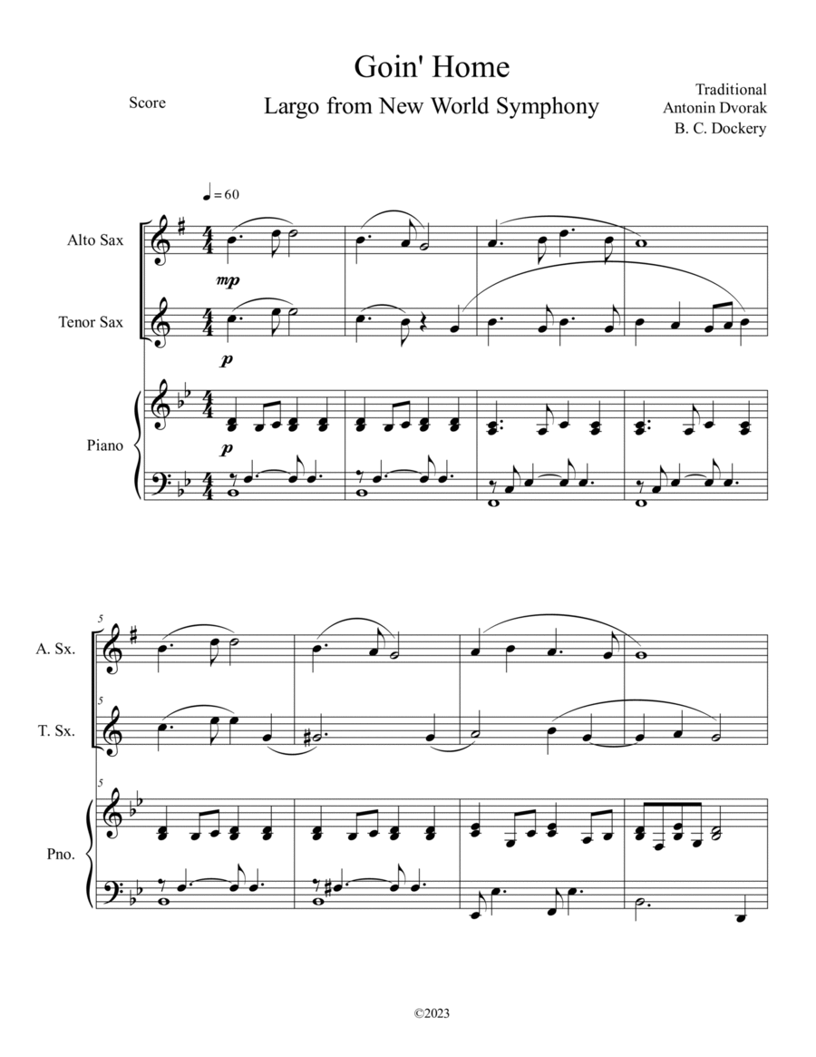 Goin' Home - Largo from New World Symphony (Alto and Tenor Sax Duet with Piano Accompaniment) Woodwind Duet scores gallery preview page 1