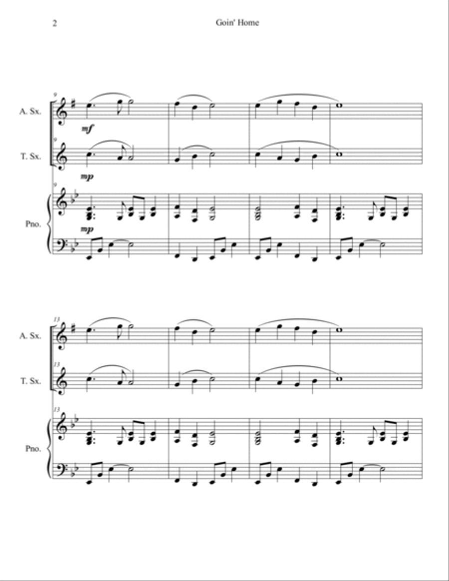 Goin' Home - Largo from New World Symphony (Alto and Tenor Sax Duet with Piano Accompaniment) Woodwind Duet scores gallery preview page 2