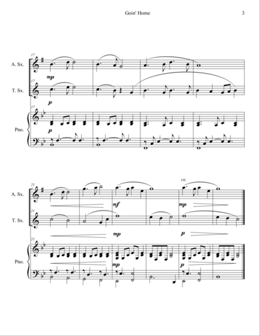 Goin' Home - Largo from New World Symphony (Alto and Tenor Sax Duet with Piano Accompaniment) Woodwind Duet scores gallery preview page 3