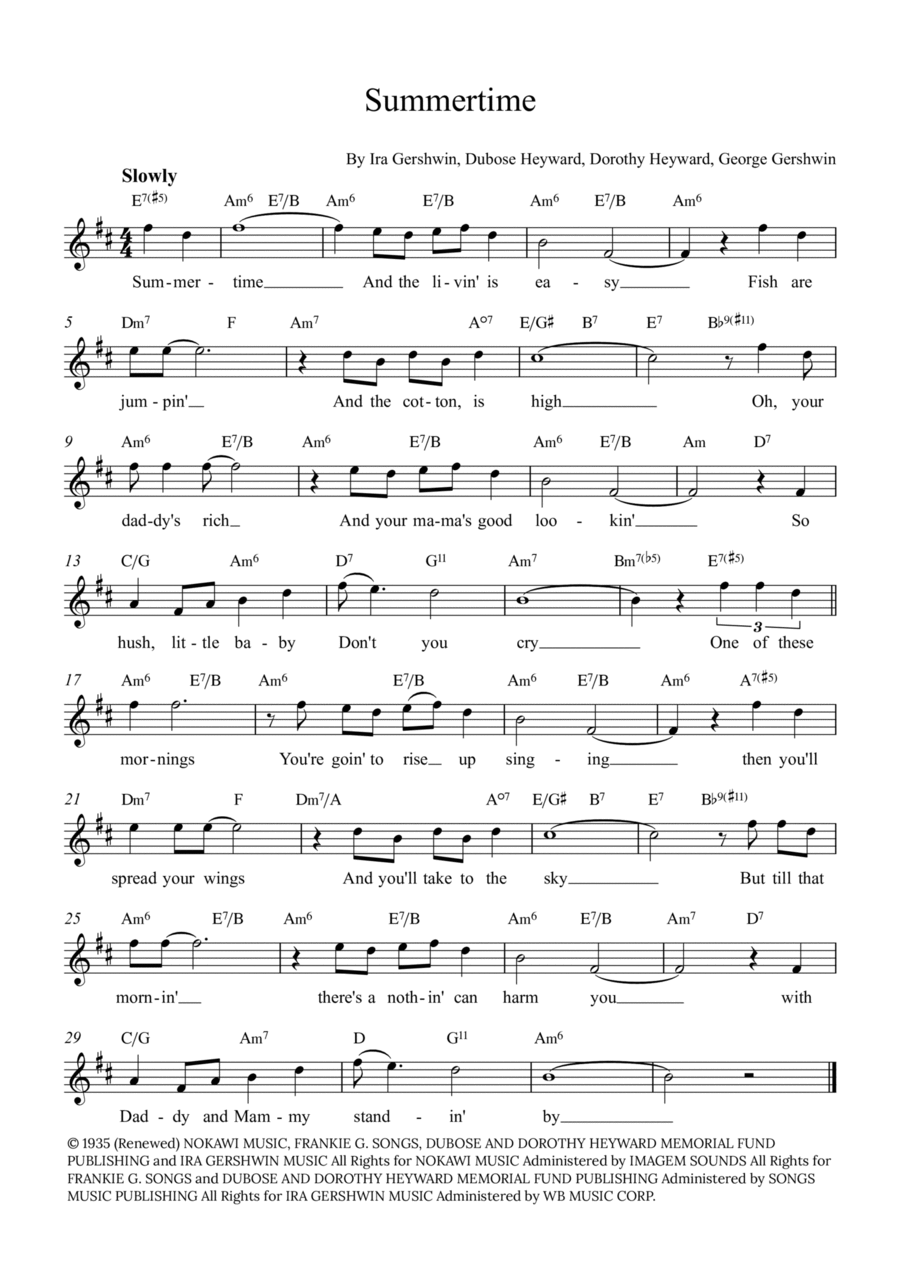 Summertime B-Flat Clarinet scores gallery preview page 1