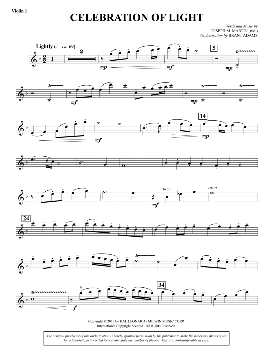 Celebration Of Light (Arise And Shine) (Full Orchestra) - Violin 1 Choir scores gallery preview page 1