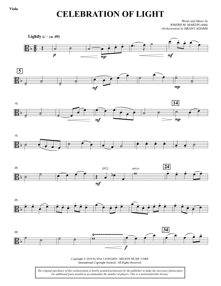 Celebration Of Light (Arise And Shine) (Full Orchestra) - Viola Choir scores gallery preview page 1