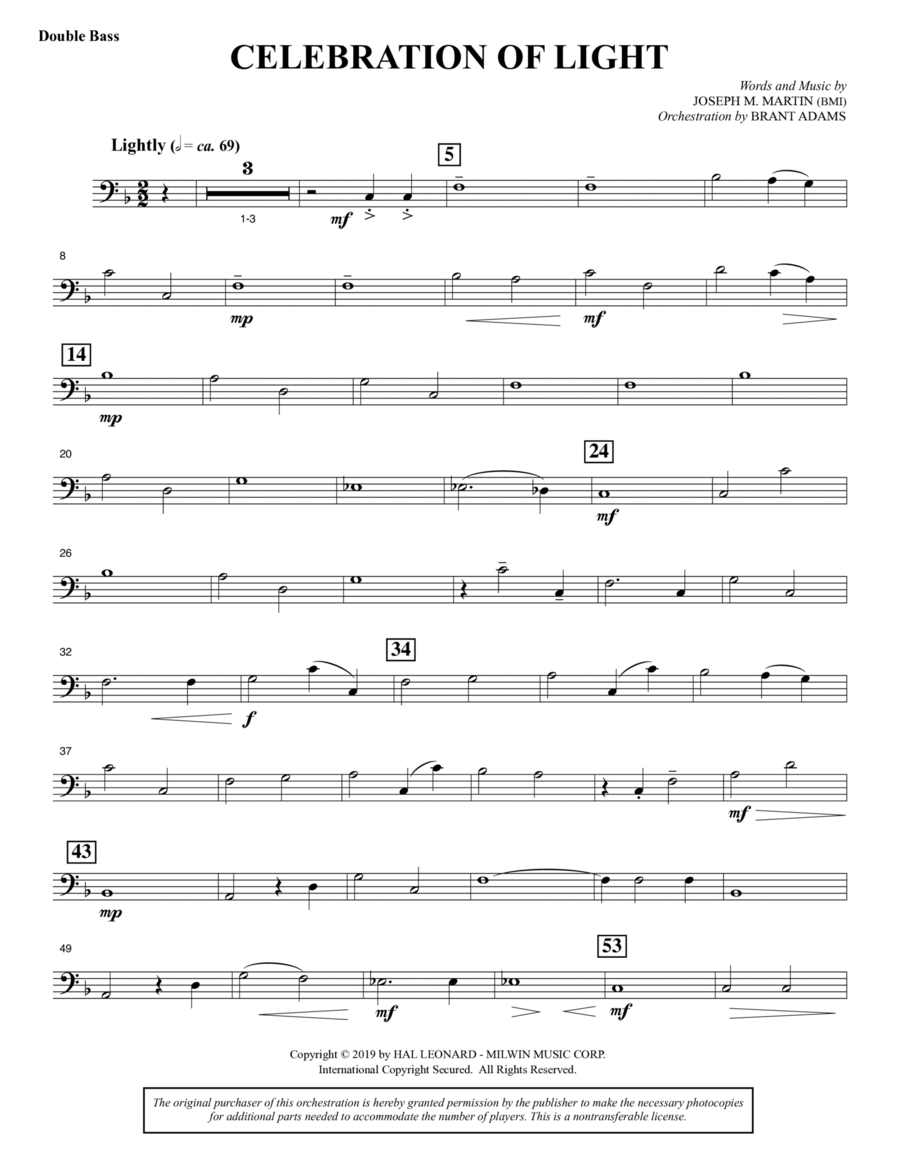 Celebration Of Light (Arise And Shine) (Full Orchestra) - Double Bass Choir scores gallery preview page 1