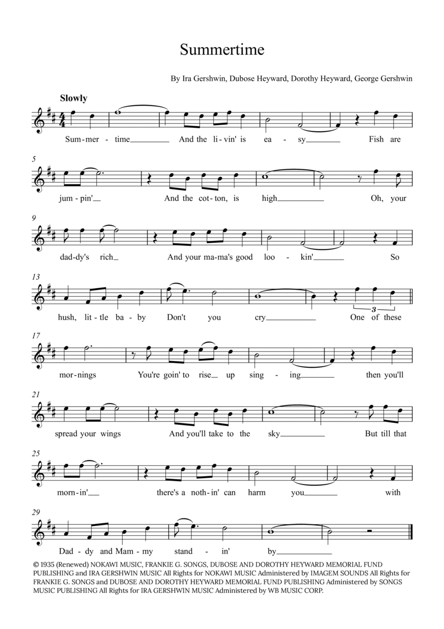 Summertime B-Flat Clarinet scores gallery preview page 1