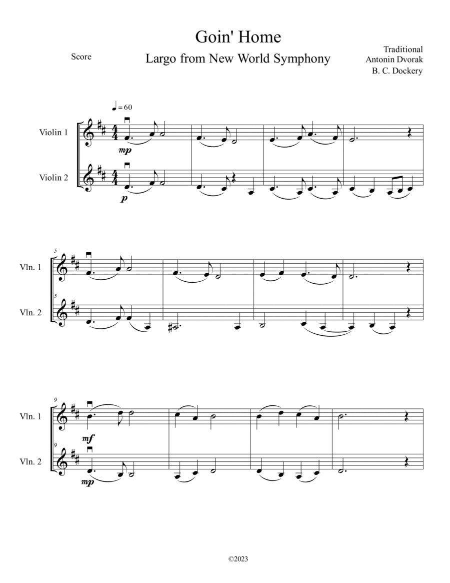 Goin' Home - Largo from New World Symphony (Violin Duet) String Duet scores gallery preview page 1