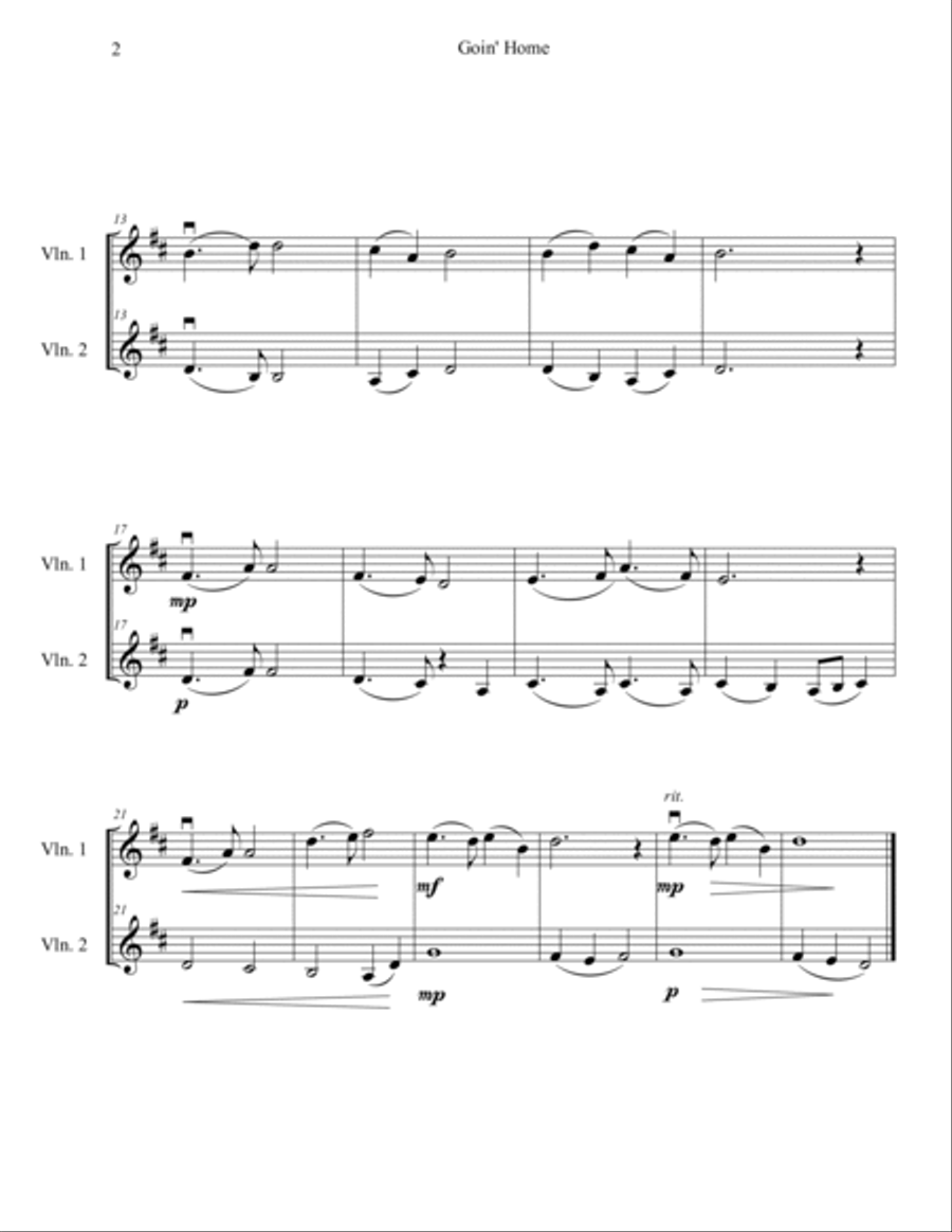 Goin' Home - Largo from New World Symphony (Violin Duet) String Duet scores gallery preview page 2