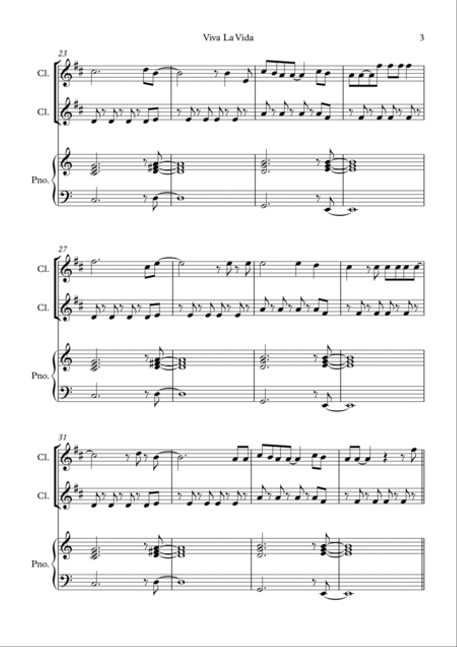 Viva La Vida Viva La Vida Woodwind Duet scores gallery preview page 3