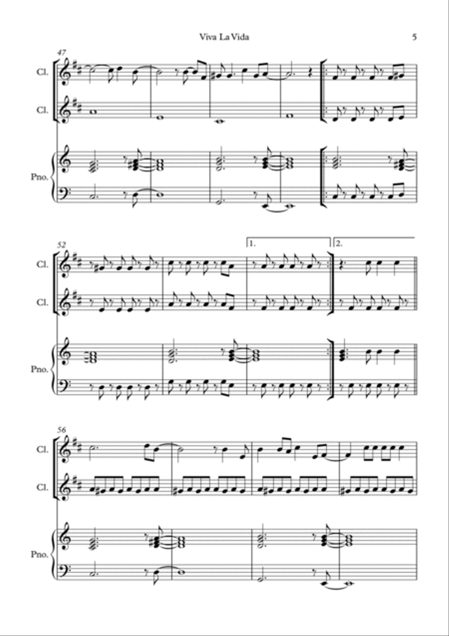Viva La Vida Viva La Vida Woodwind Duet scores gallery preview page 5