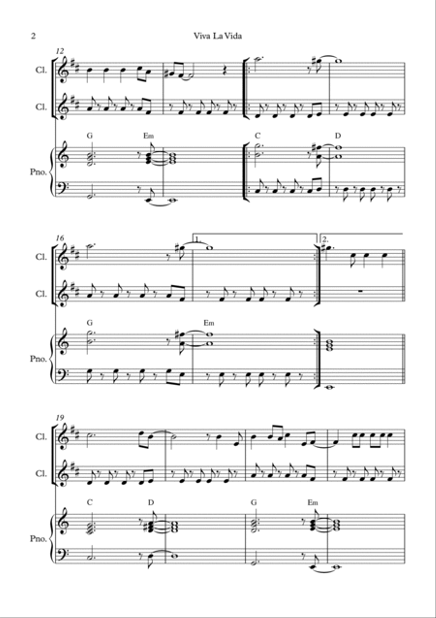 Viva La Vida Viva La Vida Woodwind Duet scores gallery preview page 2