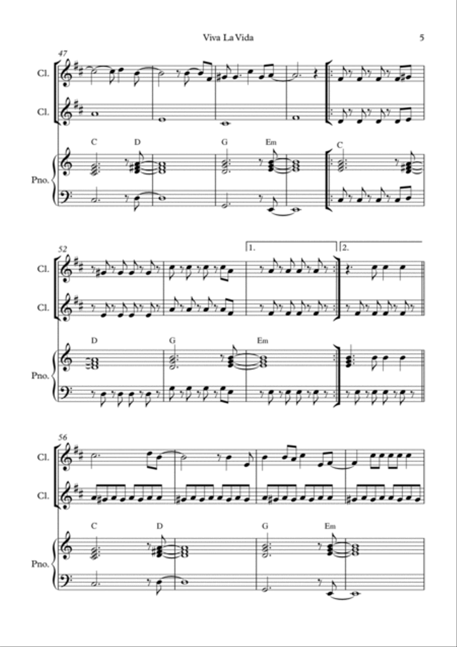 Viva La Vida Viva La Vida Woodwind Duet scores gallery preview page 5