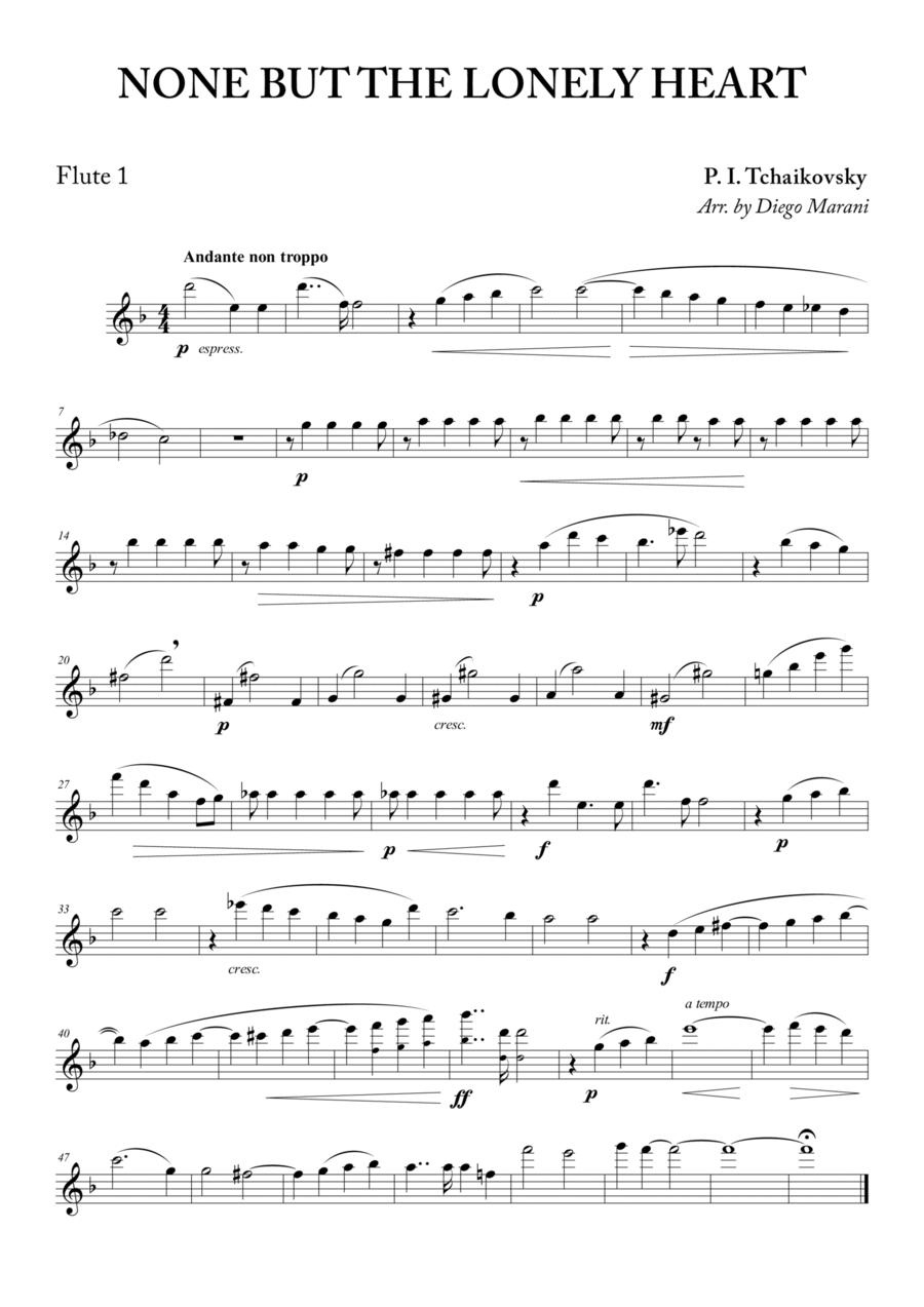 None but the Lonely Heart for Flute Quartet Flute Quartet scores gallery preview page 1