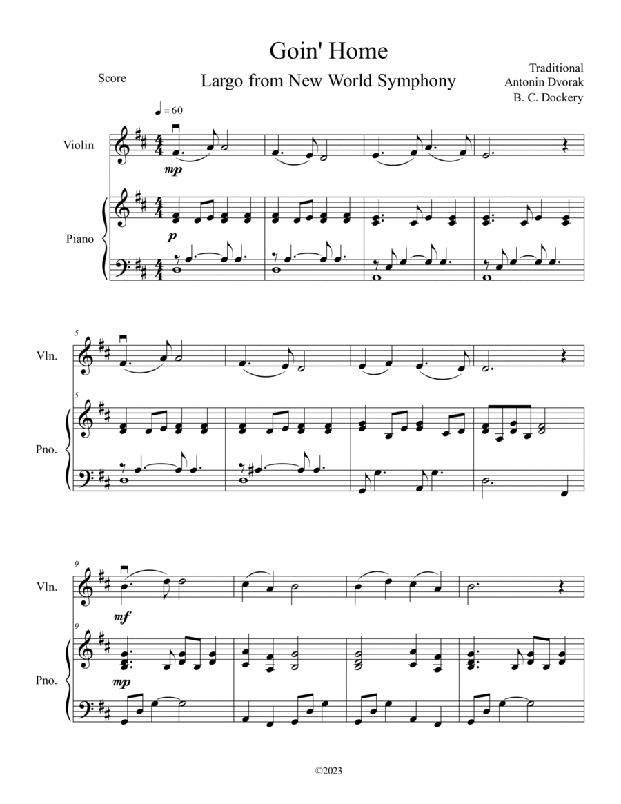 Goin' Home - Largo from New World Symphony (Violin Solo with Piano Accompaniment) Violin Solo scores gallery preview page 1