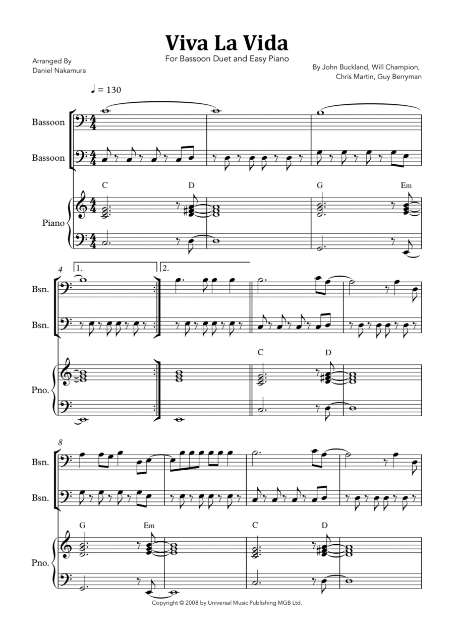 Viva La Vida Viva La Vida Woodwind Duet scores gallery preview page 1
