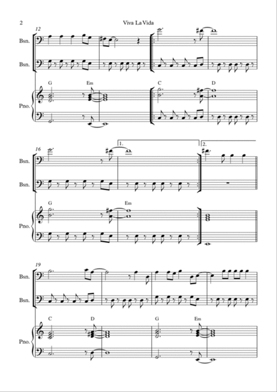 Viva La Vida Viva La Vida Woodwind Duet scores gallery preview page 2