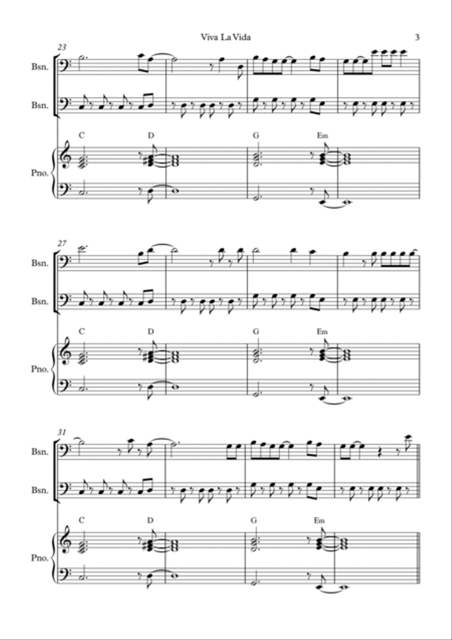 Viva La Vida Viva La Vida Woodwind Duet scores gallery preview page 3