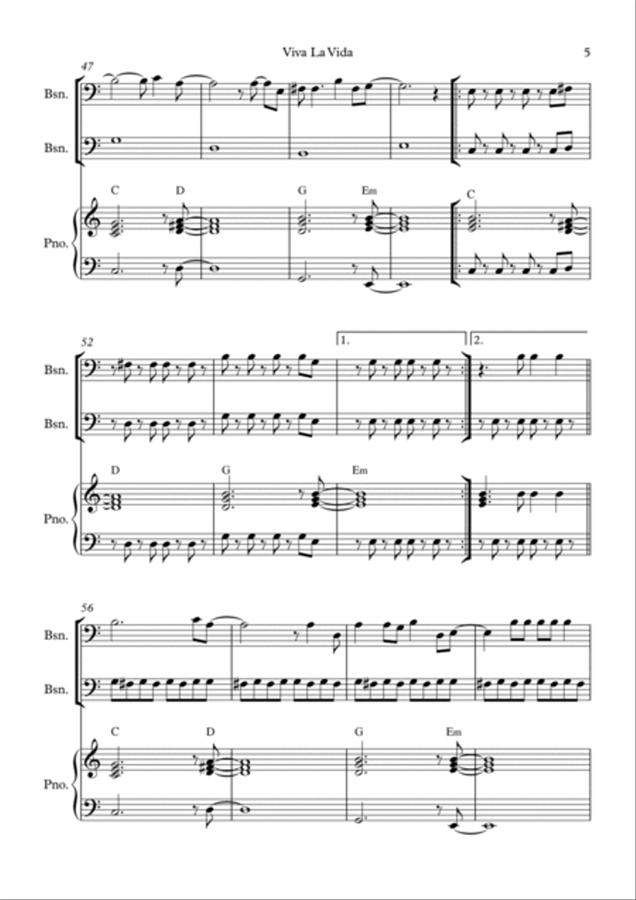 Viva La Vida Viva La Vida Woodwind Duet scores gallery preview page 5