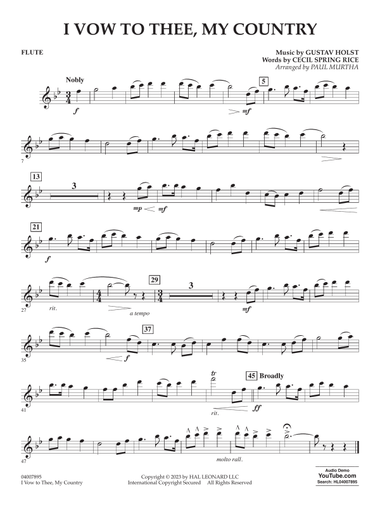 I Vow To Thee, My Country (arr. Murtha) - Flute