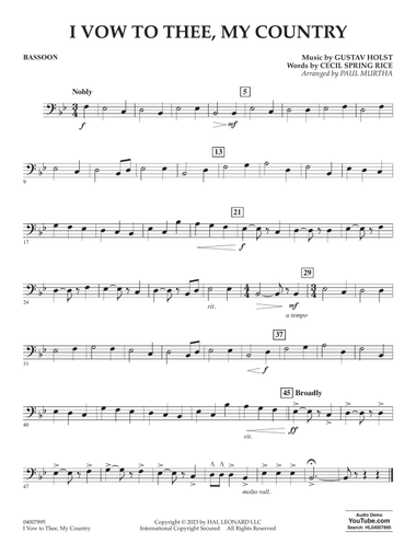 I Vow To Thee, My Country (arr. Murtha) - Bassoon