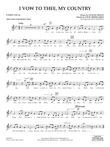 I Vow To Thee, My Country (arr. Murtha) - Vocal