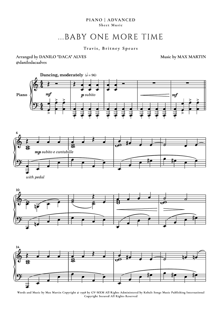 ...baby One More Time Piano Solo scores gallery preview page 1
