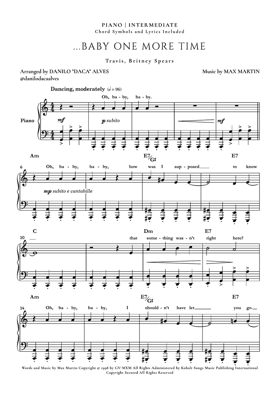 ...baby One More Time Piano Solo scores gallery preview page 1