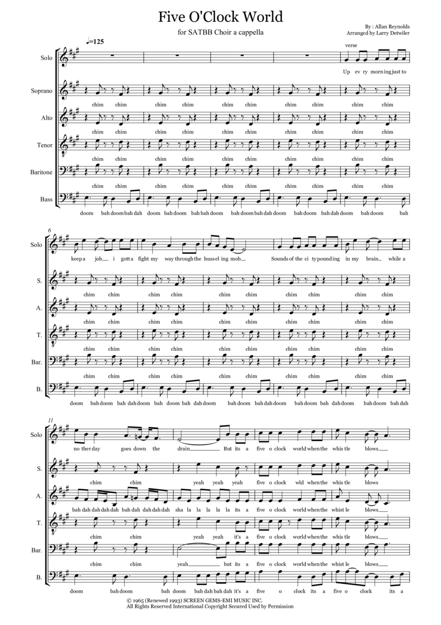 Five O'clock World Five O'clock World A Cappella scores gallery preview page 1