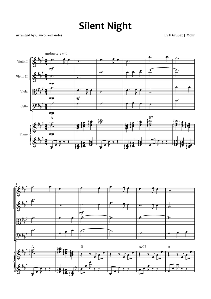 Silent Night String Quartet scores gallery preview page 1