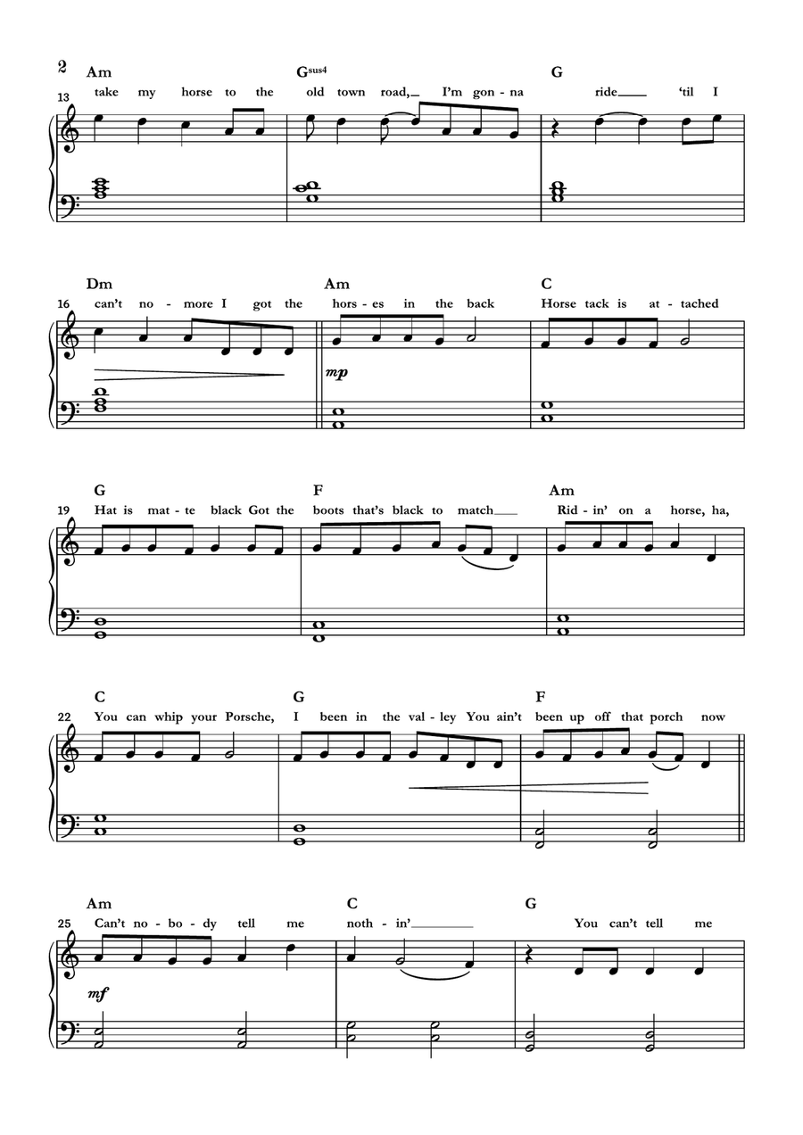 Old Town Road (remix) Easy Piano scores gallery preview page 2