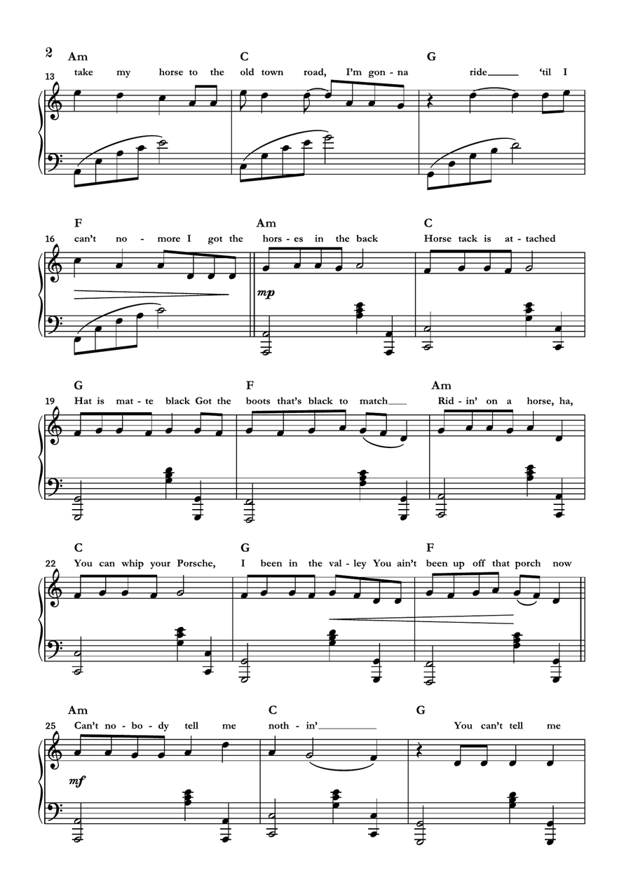 Old Town Road (remix) Piano Solo scores gallery preview page 2