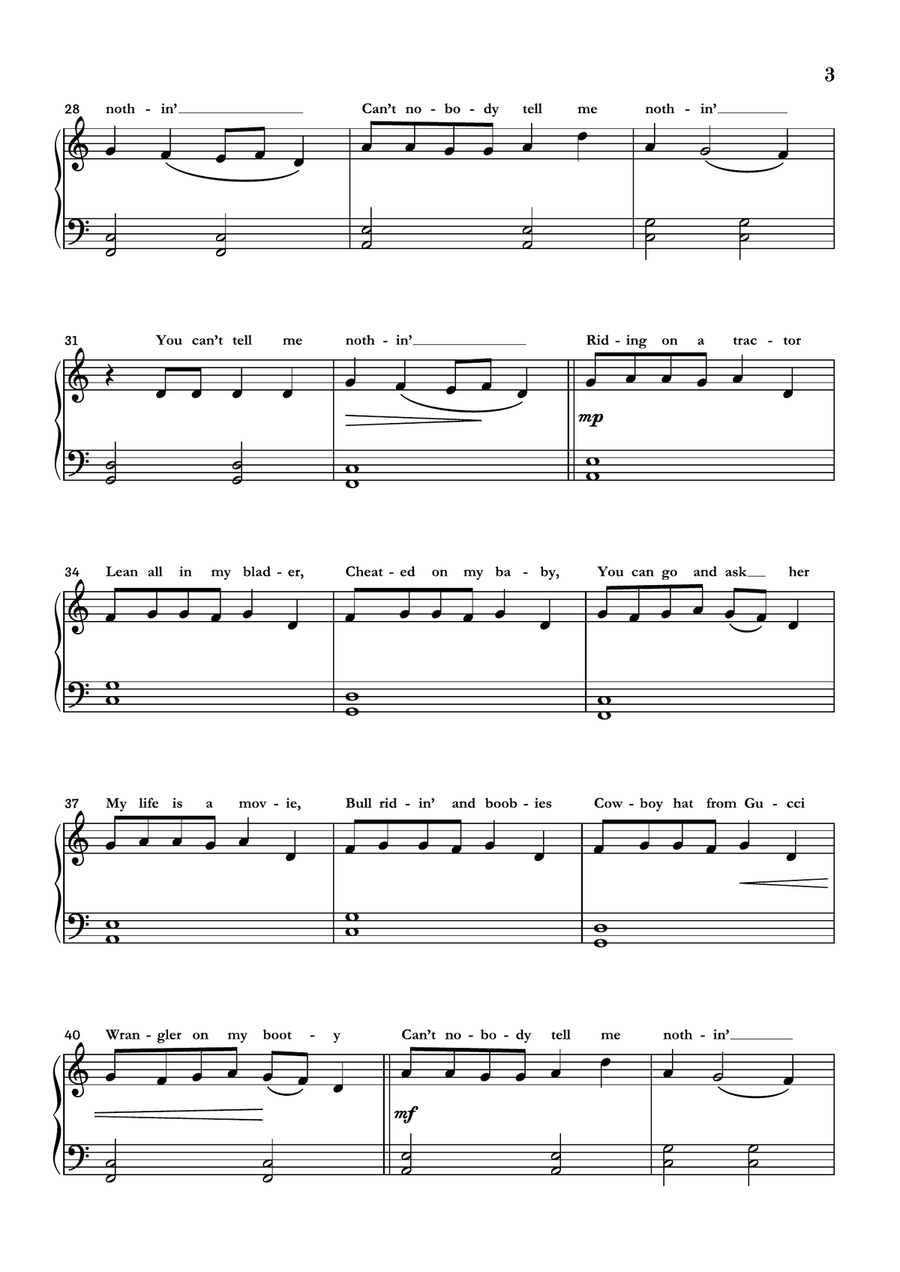Old Town Road (remix) Easy Piano scores gallery preview page 3