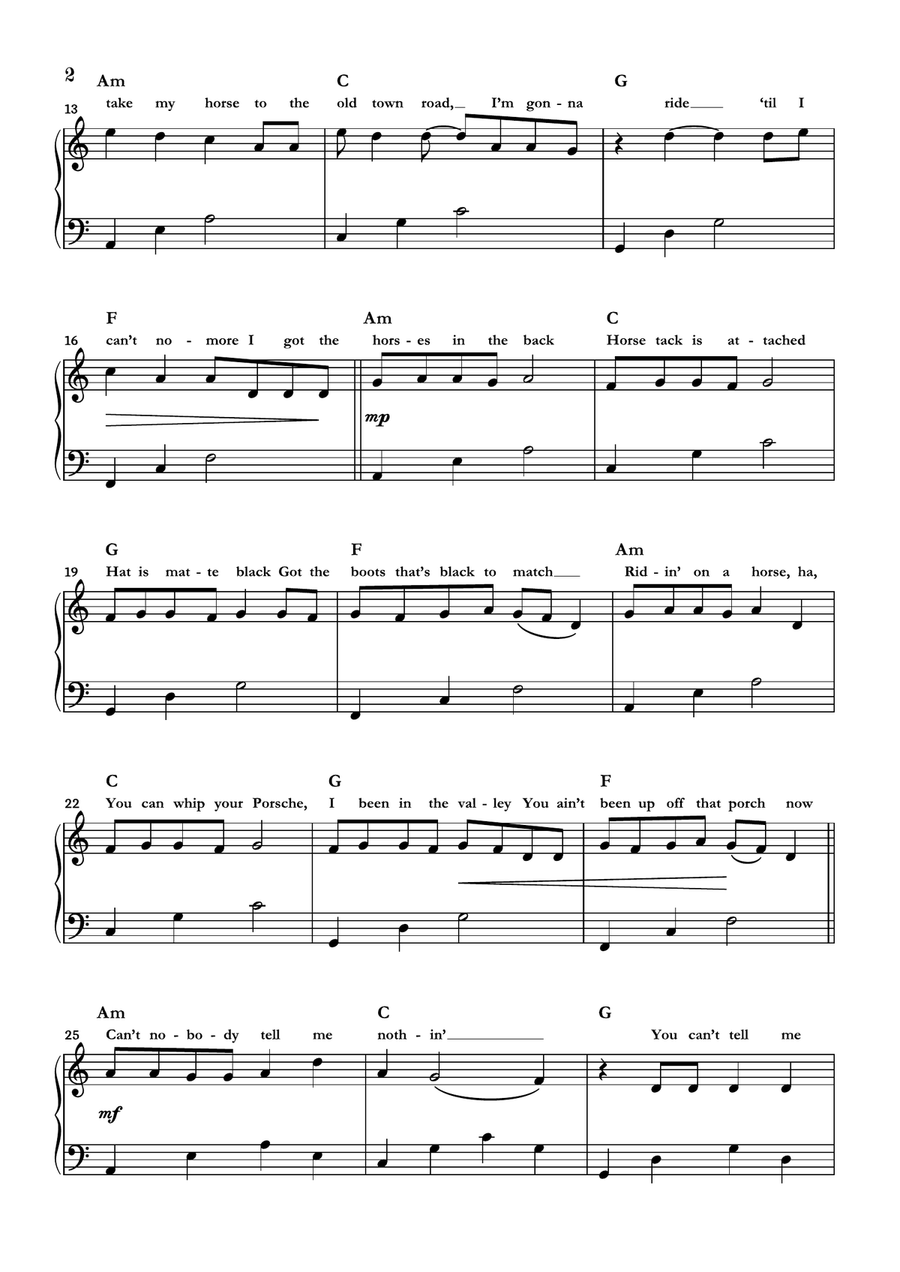 Old Town Road (remix) Piano Solo scores gallery preview page 2