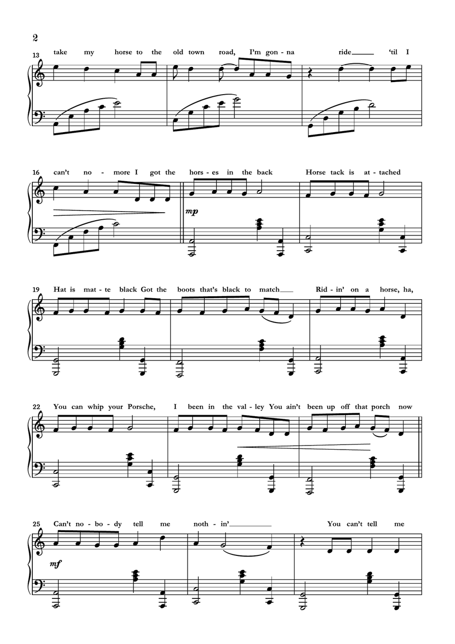 Old Town Road (remix) Piano Solo scores gallery preview page 2
