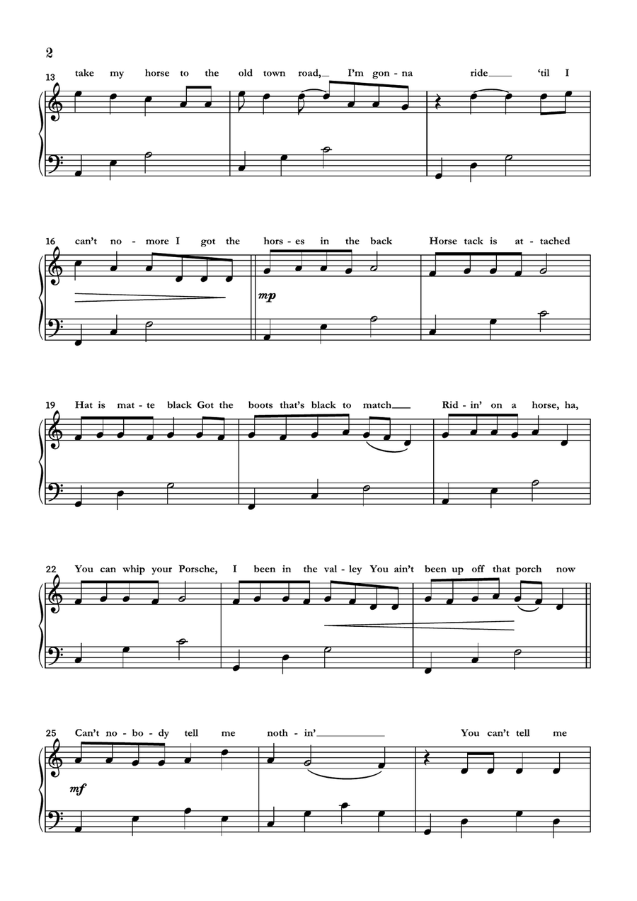 Old Town Road (remix) Piano Solo scores gallery preview page 2