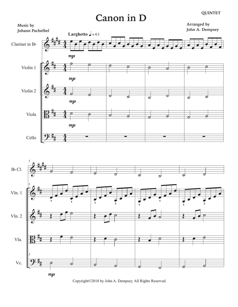 Canon in D (Quintet for Clarinet and Strings) Small Ensemble scores gallery preview page 5