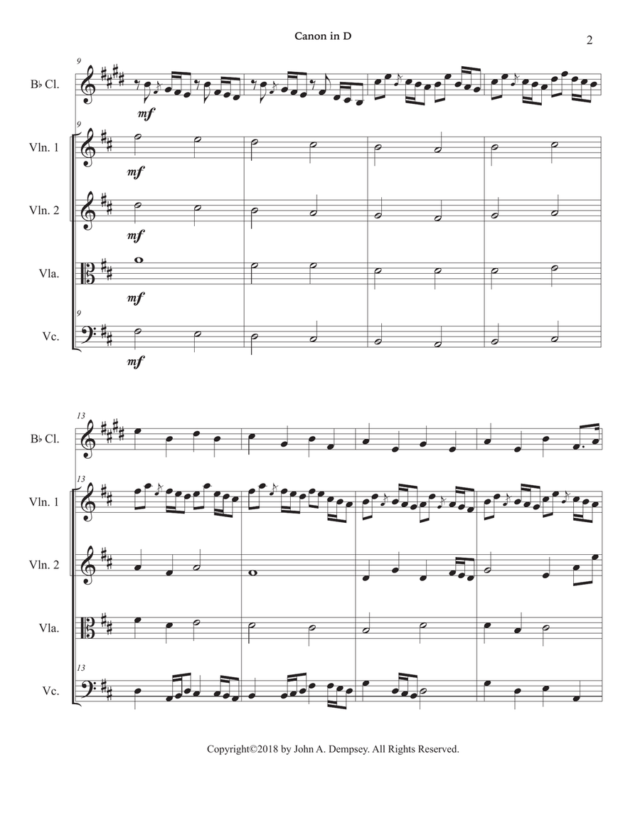 Canon in D (Quintet for Clarinet and Strings) Small Ensemble scores gallery preview page 6
