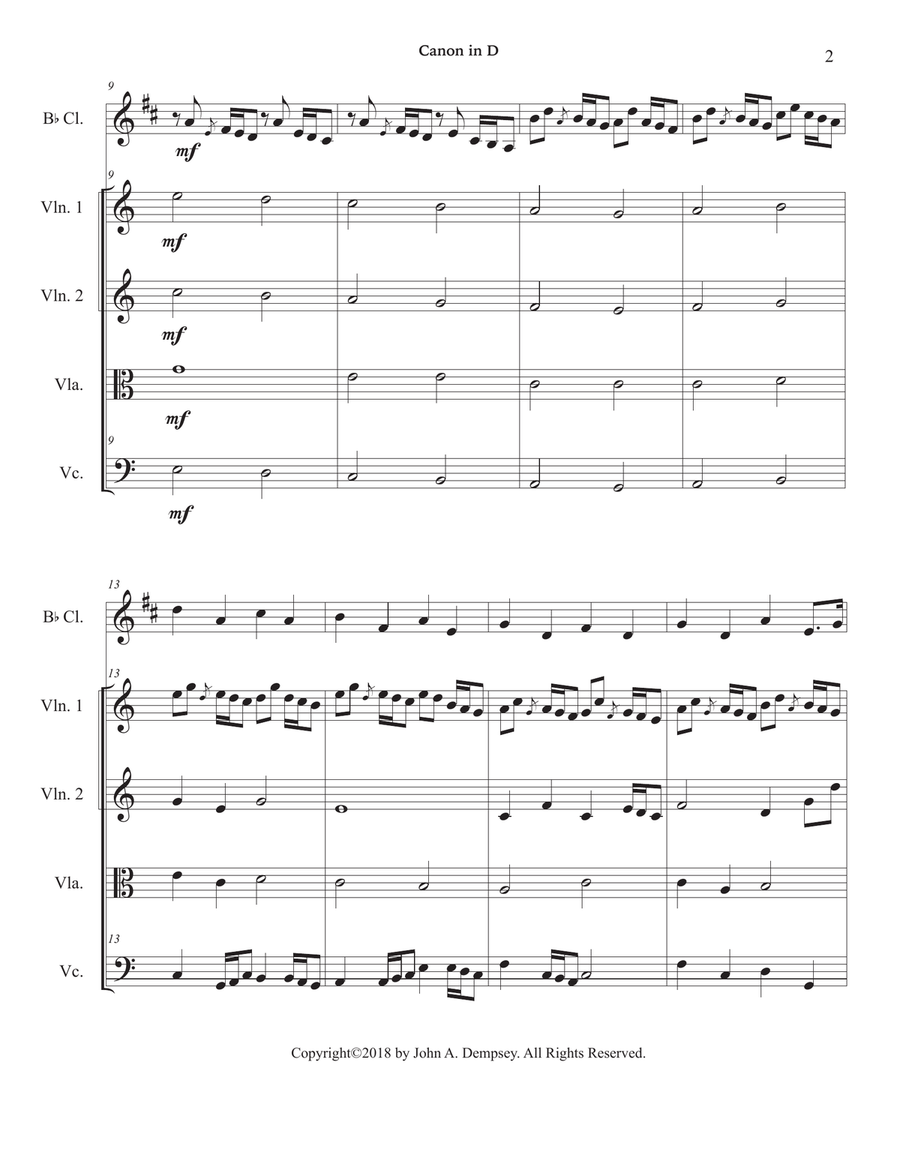 Canon in D (in C Major): Quintet for Clarinet and Strings Small Ensemble scores gallery preview page 6