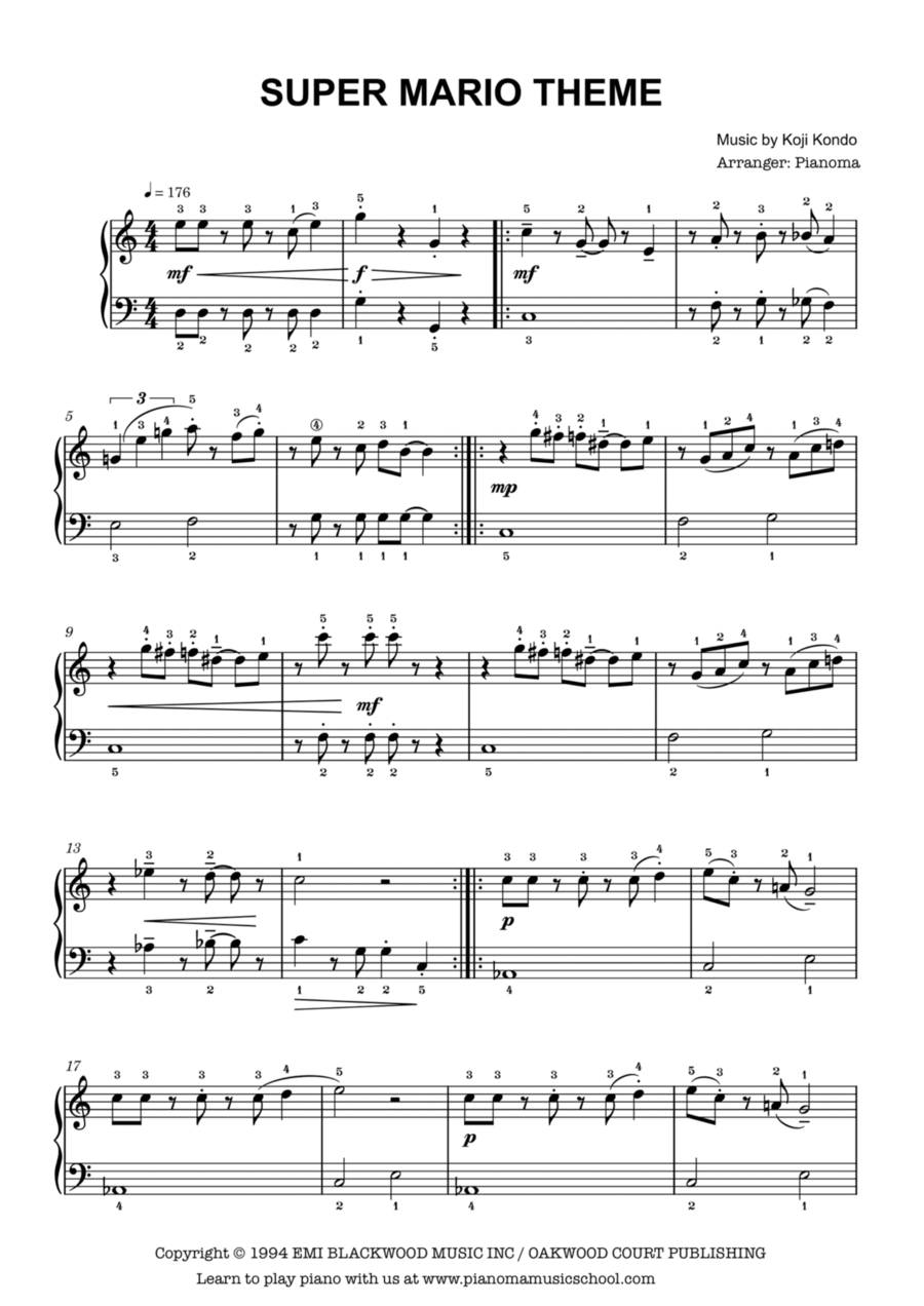 Super Mario Bros Theme Easy Piano scores gallery preview page 1