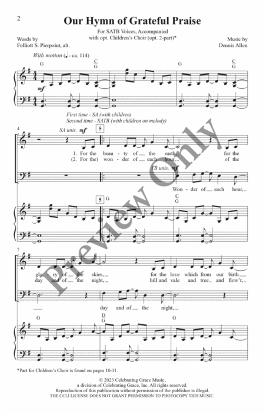 Our Hymn of Grateful Praise 4-Part scores gallery preview page 2