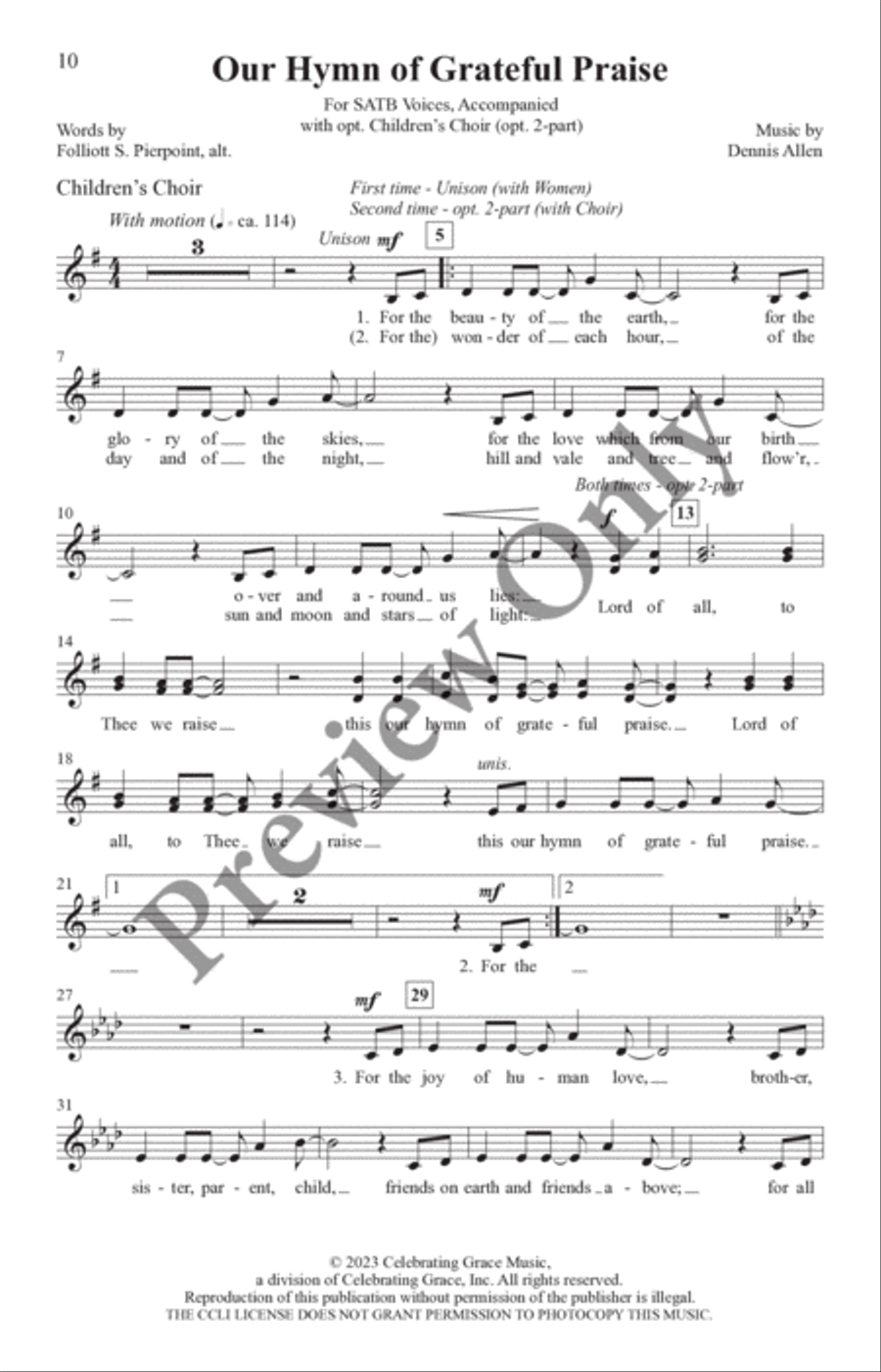 Our Hymn of Grateful Praise 4-Part scores gallery preview page 10