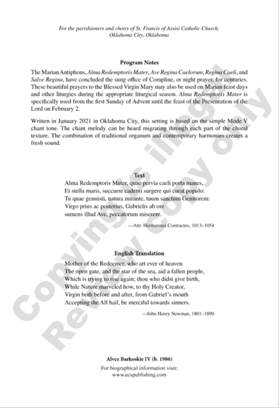 Alma Redemptoris Mater Alma Redemptoris Mater SSATB scores gallery preview page 2
